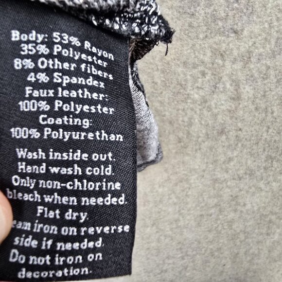 Rock & Republic Womens Long Sleeve Top Gray/B&W Knit Faux Leather Bull Skull S - Picture 4 of 6